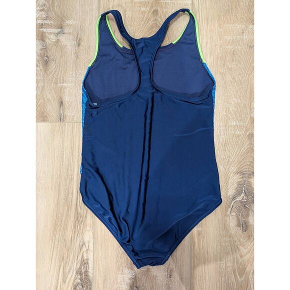 Speedo Girls Racerback One-Piece Swimsuit Size XL | Blue Green Competition Train - Picture 2 of 7